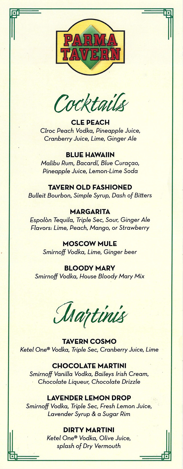 Specials Parma Tavern
